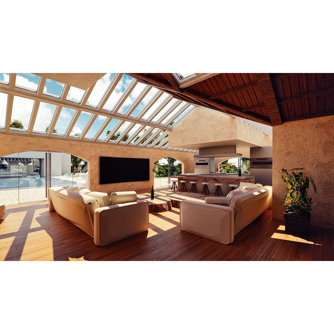 Modern Luxury Villa 3D Model – Spanish Style, Low Poly, Game Ready - View 3