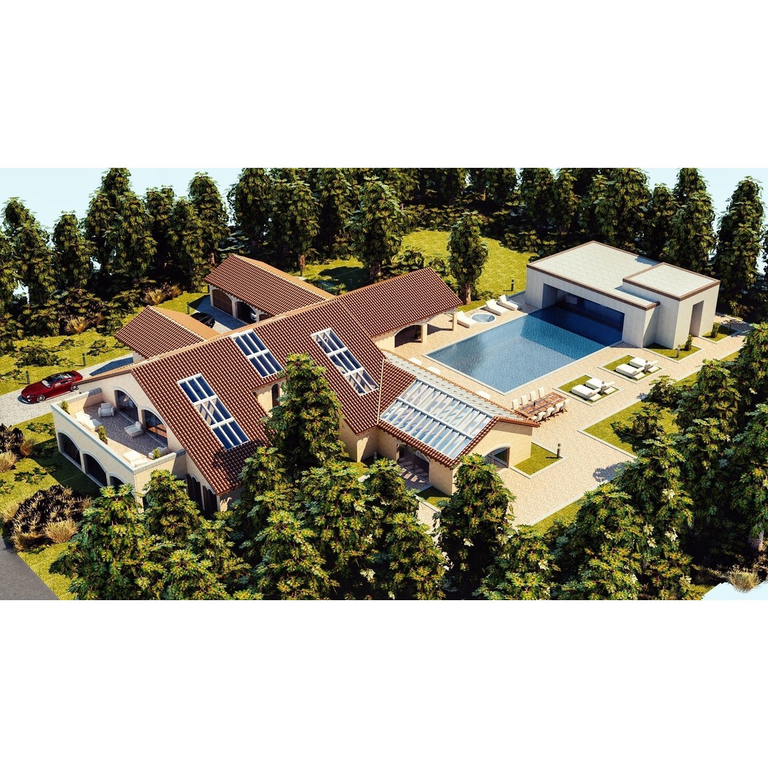 Modern Luxury Villa 3D Model – Spanish Style, Low Poly, Game Ready - View 4