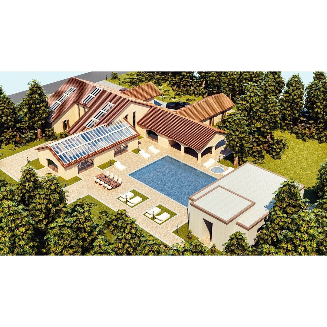 Modern Luxury Villa 3D Model – Spanish Style, Low Poly, Game Ready - View 5