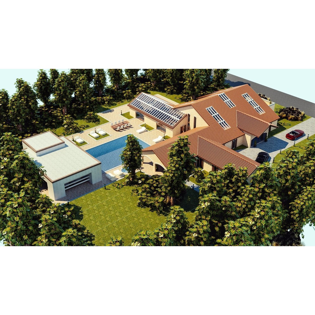 Modern Luxury Villa 3D Model – Spanish Style, Low Poly, Game Ready - View 6