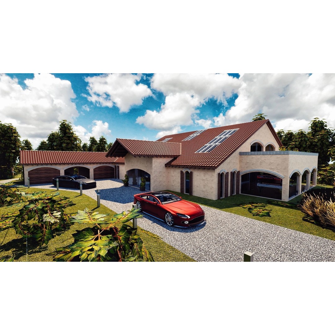 Modern Luxury Villa 3D Model – Spanish Style, Low Poly, Game Ready - View 7