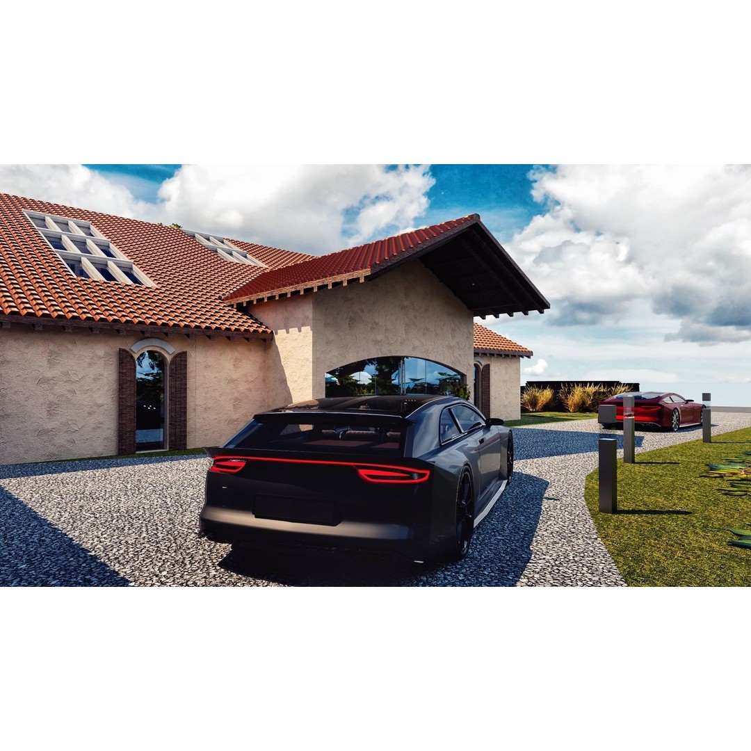 Modern Luxury Villa 3D Model – Spanish Style, Low Poly, Game Ready - View 9