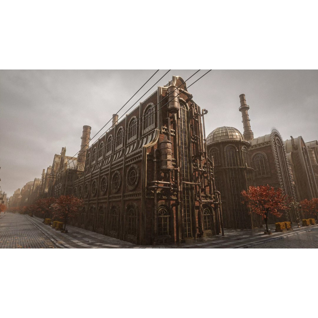 Steampunk Industrial Building 3D Model – Low Poly Game Asset, Blender - View 11