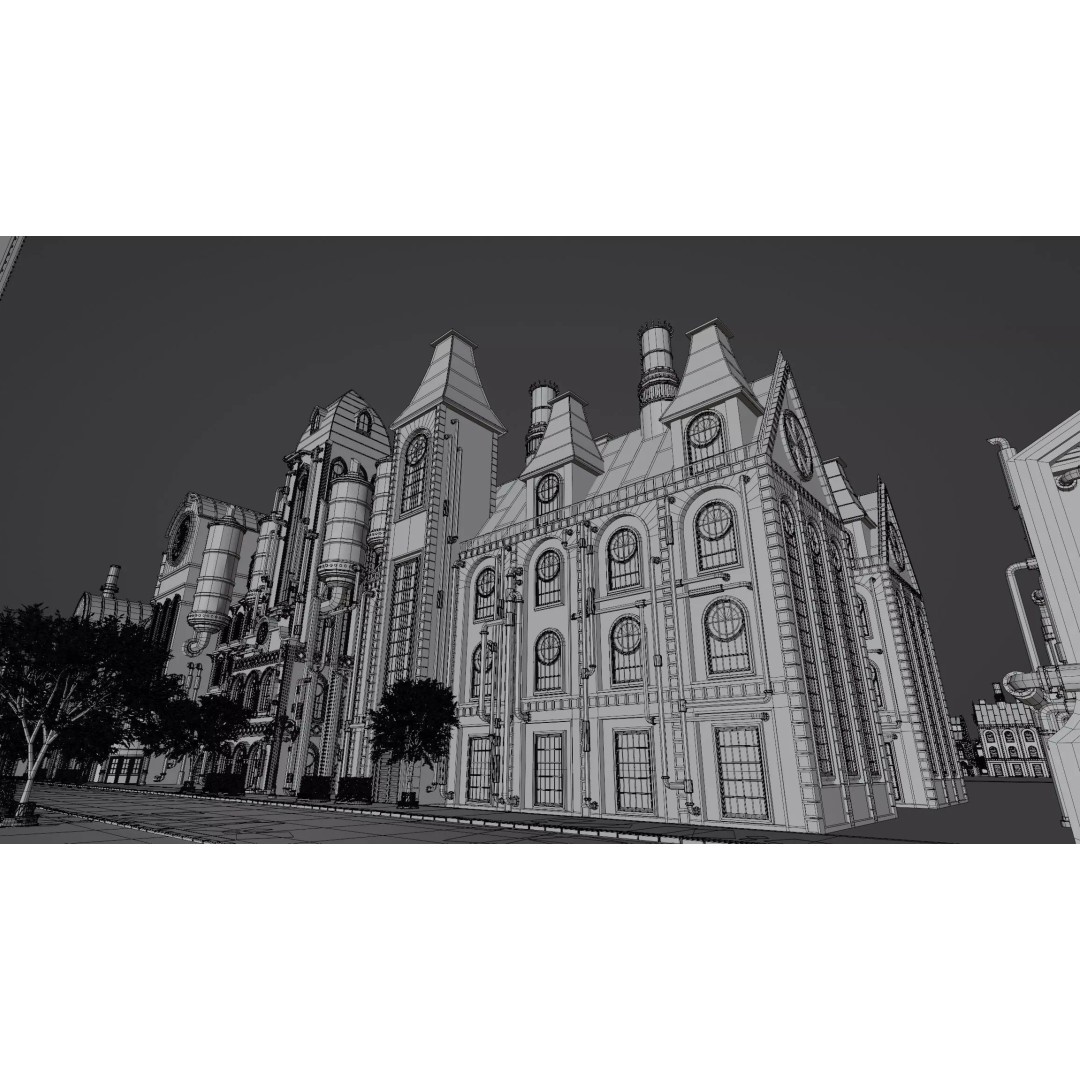 Steampunk Industrial Building 3D Model – Low Poly Game Asset, Blender - View 17
