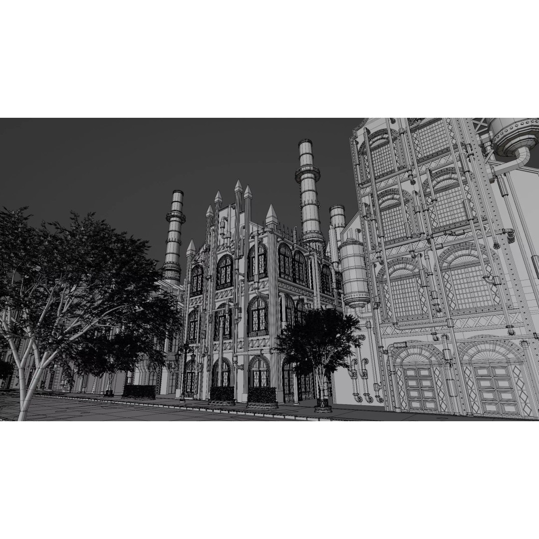 Steampunk Industrial Building 3D Model – Low Poly Game Asset, Blender - View 19