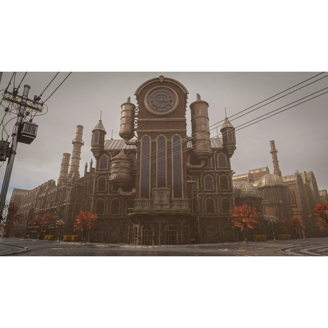 Steampunk Industrial Building 3D Model – Low Poly Game Asset, Blender - View 2