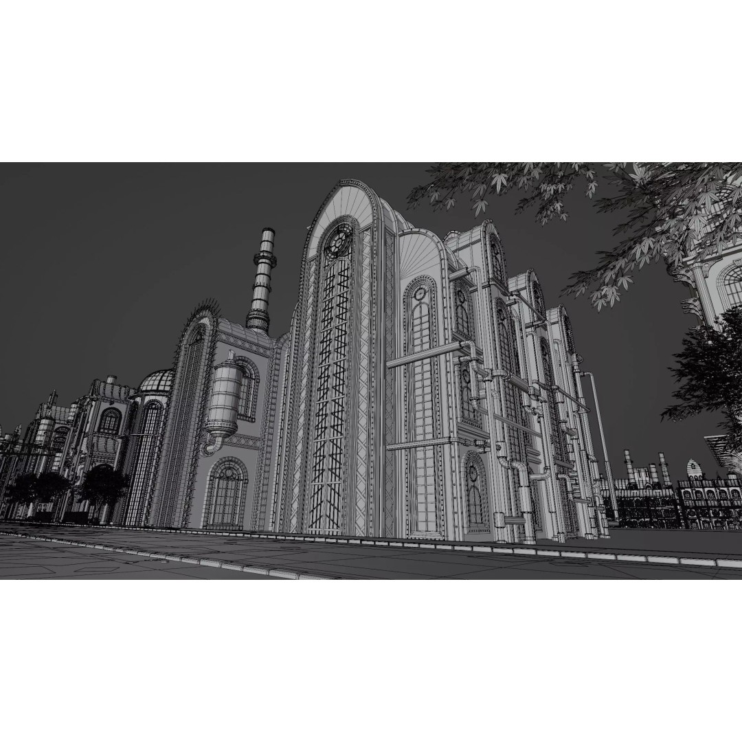 Steampunk Industrial Building 3D Model – Low Poly Game Asset, Blender - View 24