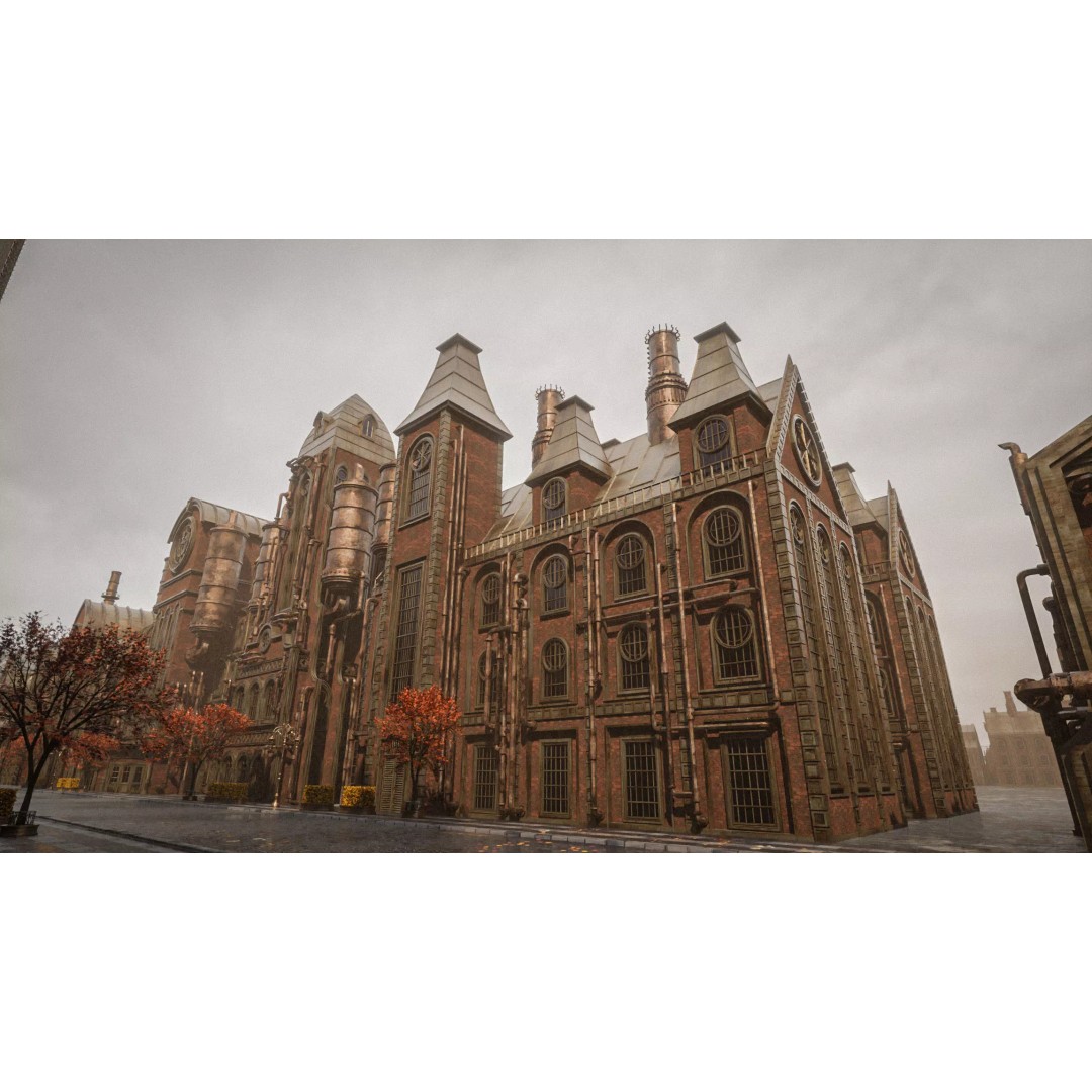 Steampunk Industrial Building 3D Model – Low Poly Game Asset, Blender - View 7