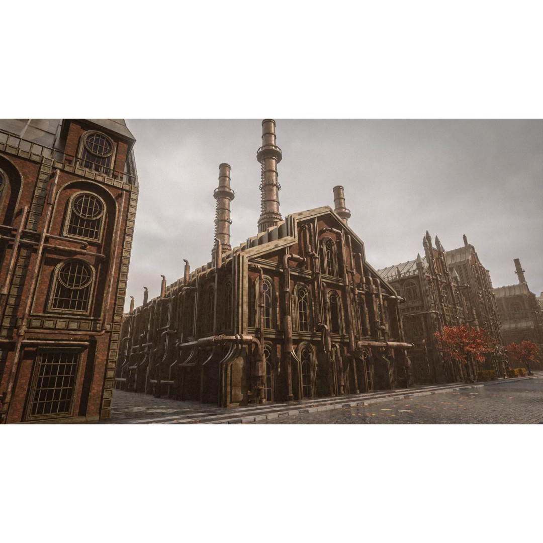 Steampunk Industrial Building 3D Model – Low Poly Game Asset, Blender - View 8