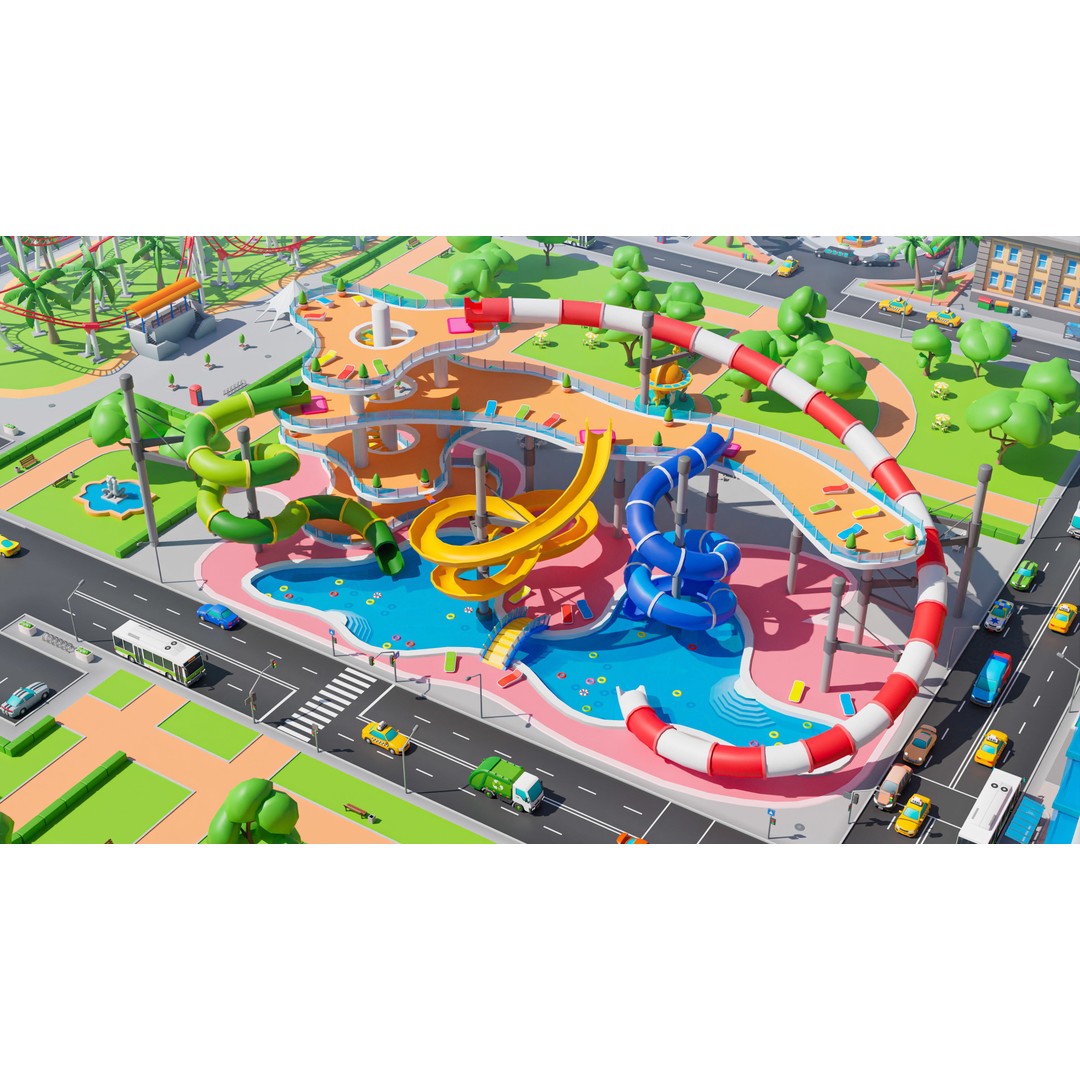 Megacity 3D Model – Low Poly Cityscape with Traffic System, FBX, Blender - View 14