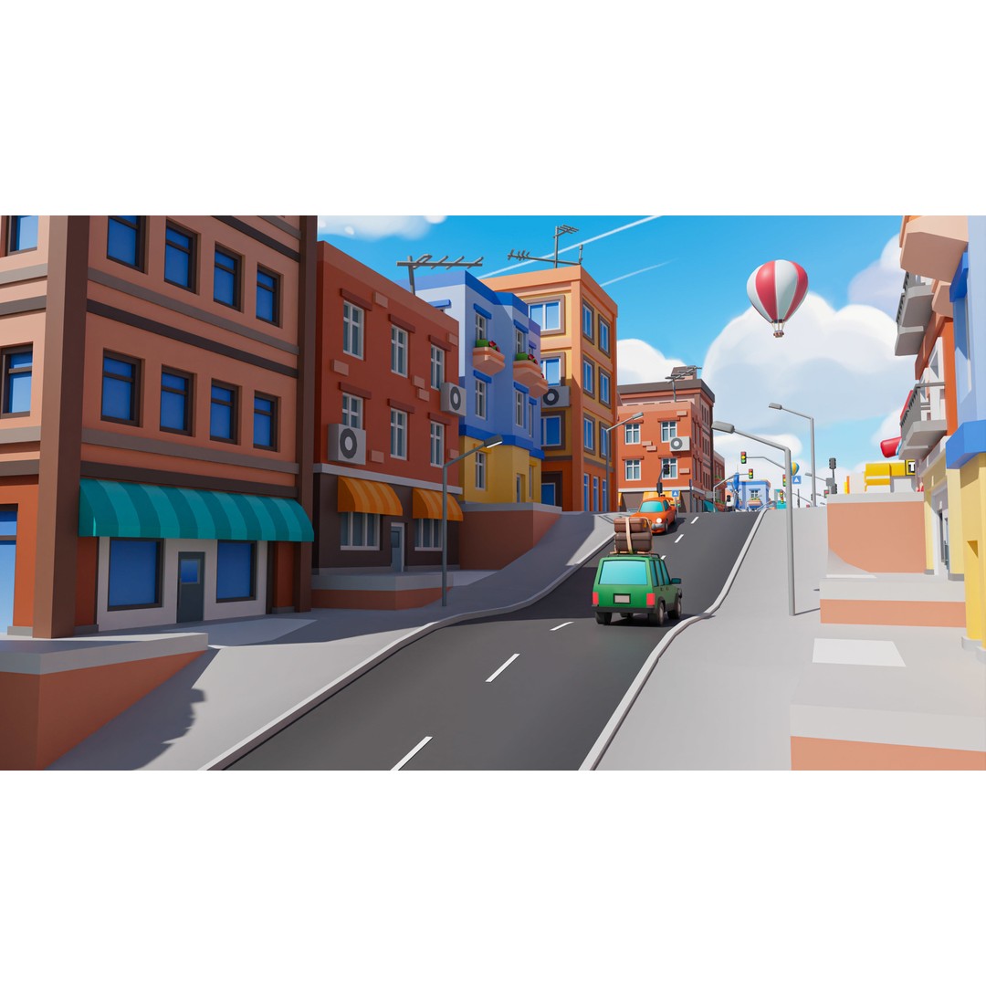 Megacity 3D Model – Low Poly Cityscape with Traffic System, FBX, Blender - View 16