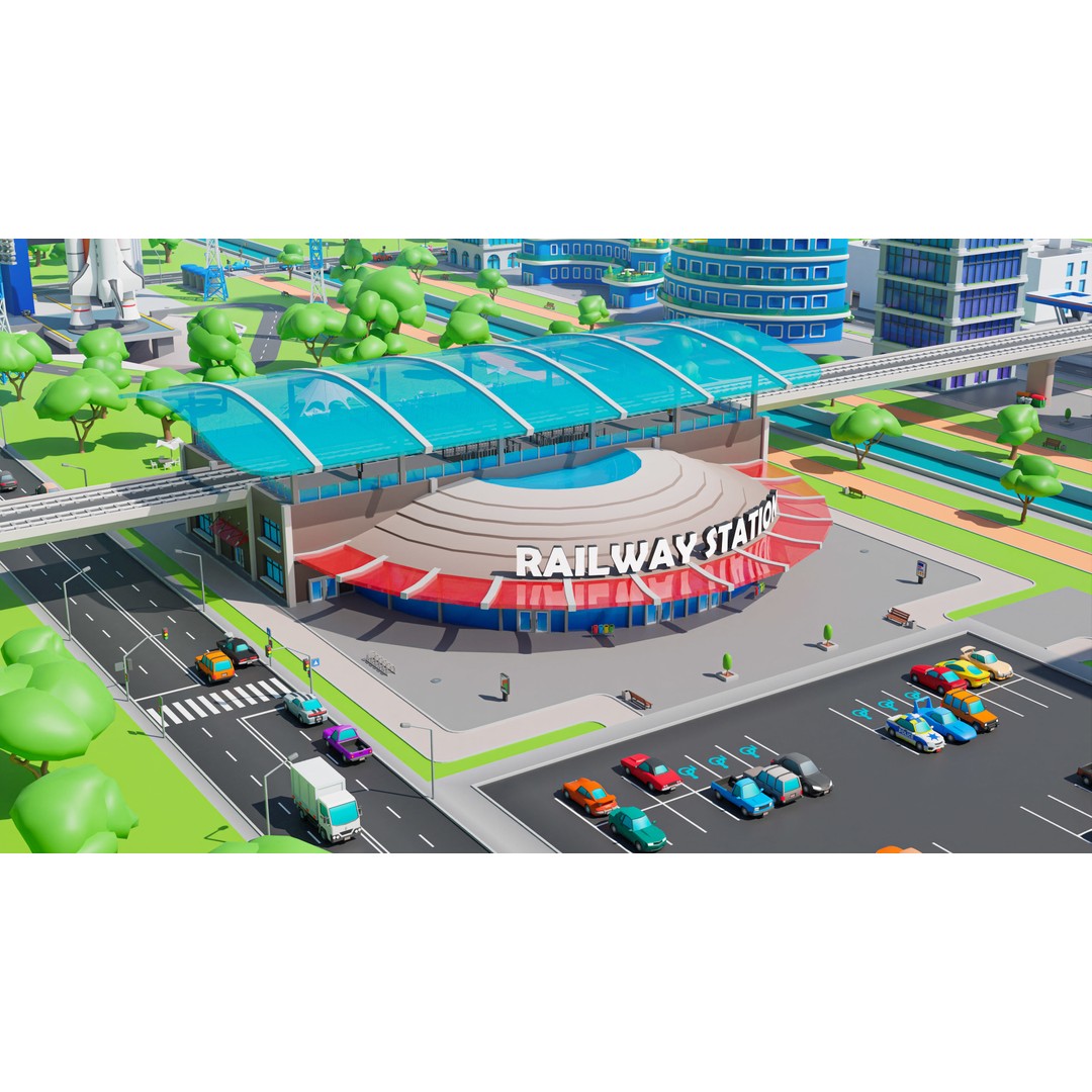 Megacity 3D Model – Low Poly Cityscape with Traffic System, FBX, Blender - View 18