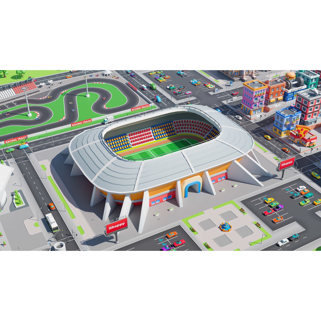 Megacity 3D Model – Low Poly Cityscape with Traffic System, FBX, Blender - View 19