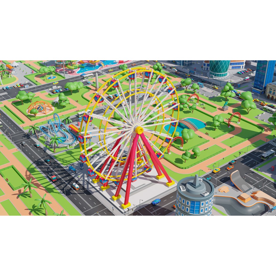 Megacity 3D Model – Low Poly Cityscape with Traffic System, FBX, Blender - View 23