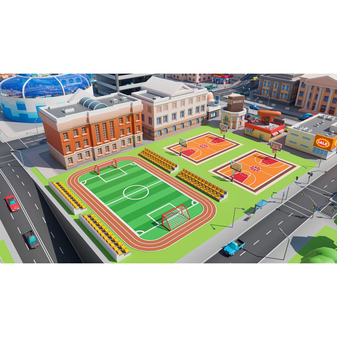 Megacity 3D Model – Low Poly Cityscape with Traffic System, FBX, Blender - View 29