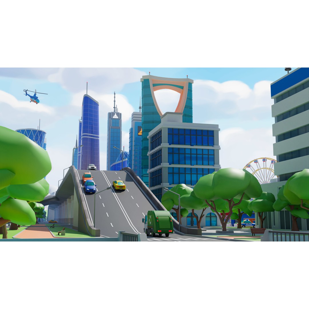 Megacity 3D Model – Low Poly Cityscape with Traffic System, FBX, Blender - View 33