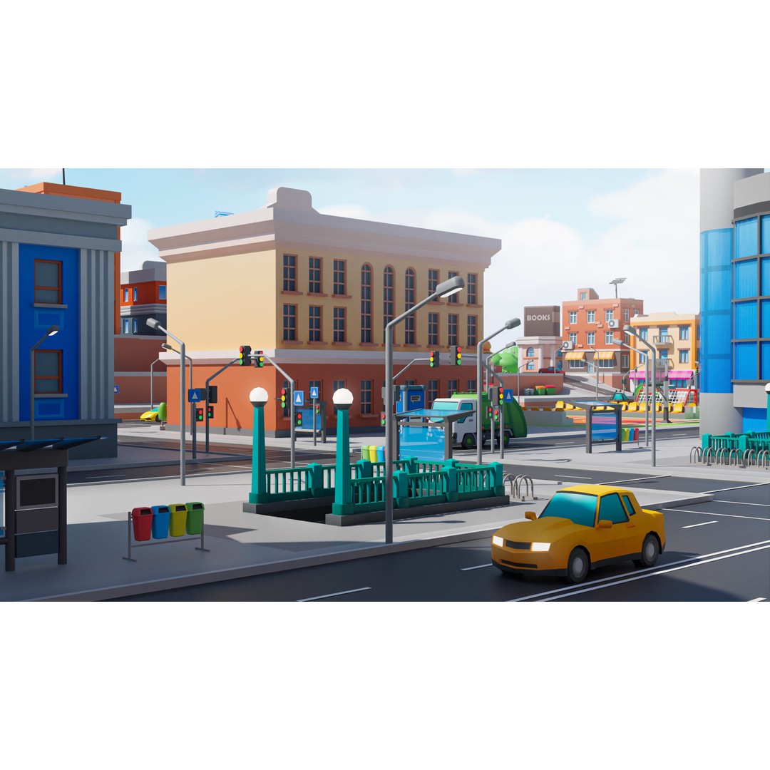 Megacity 3D Model – Low Poly Cityscape with Traffic System, FBX, Blender - View 34