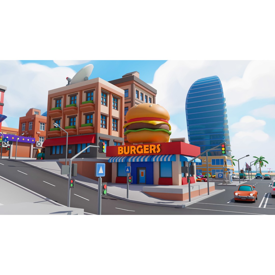 Megacity 3D Model – Low Poly Cityscape with Traffic System, FBX, Blender - View 36