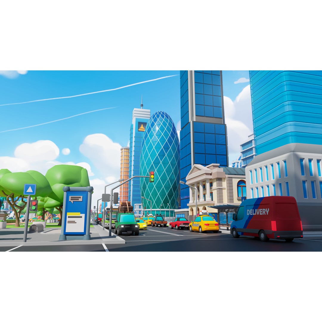 Megacity 3D Model – Low Poly Cityscape with Traffic System, FBX, Blender - View 37
