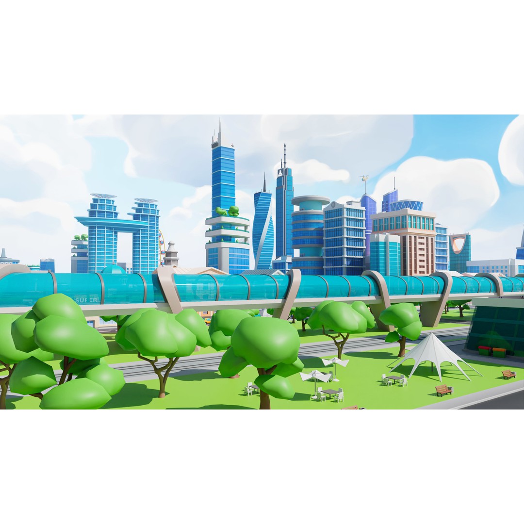 Megacity 3D Model – Low Poly Cityscape with Traffic System, FBX, Blender - View 38