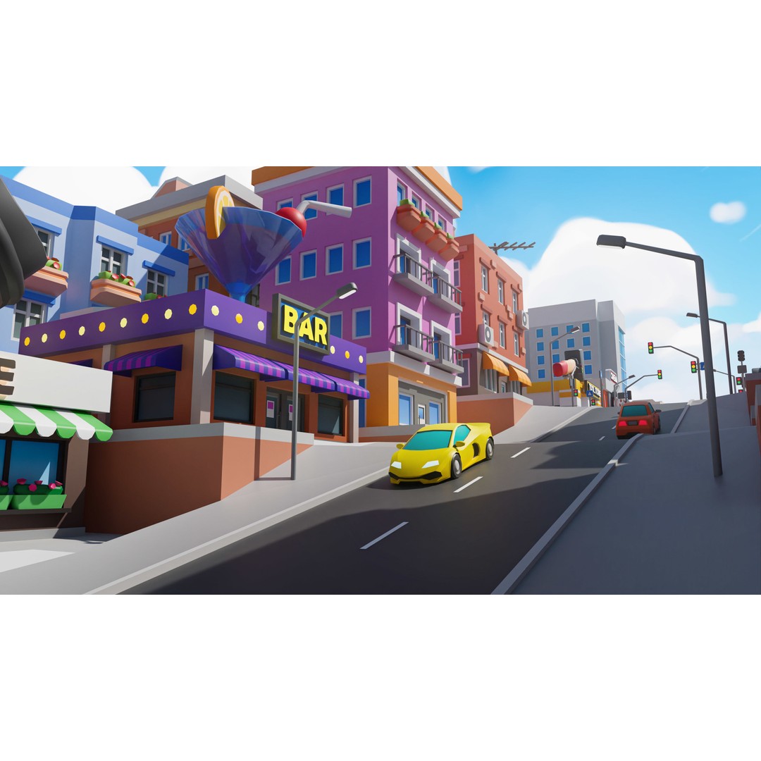 Megacity 3D Model – Low Poly Cityscape with Traffic System, FBX, Blender - View 39