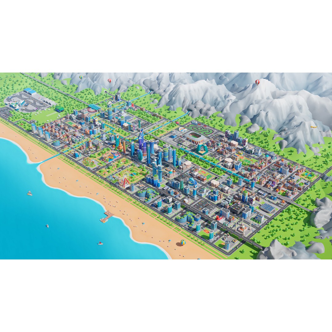Megacity 3D Model – Low Poly Cityscape with Traffic System, FBX, Blender - View 4
