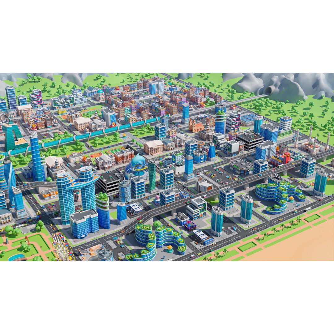 Megacity 3D Model – Low Poly Cityscape with Traffic System, FBX, Blender - View 41