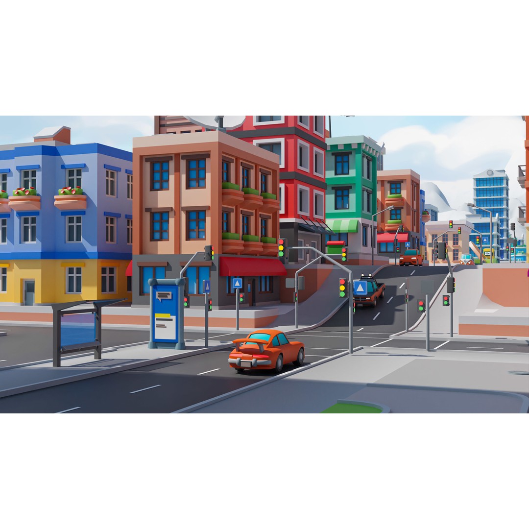 Megacity 3D Model – Low Poly Cityscape with Traffic System, FBX, Blender - View 43