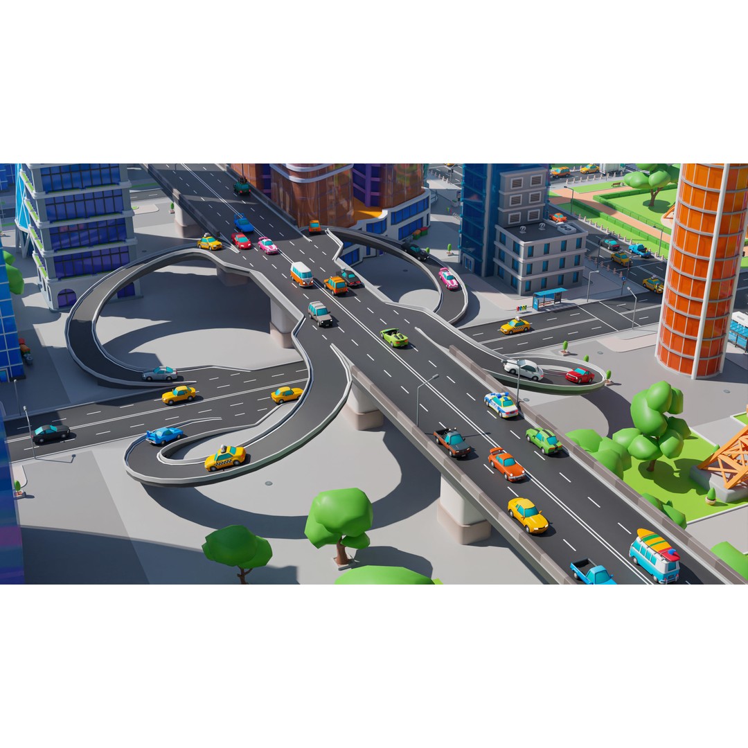 Megacity 3D Model – Low Poly Cityscape with Traffic System, FBX, Blender - View 44