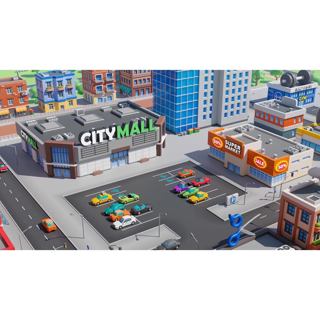 Megacity 3D Model – Low Poly Cityscape with Traffic System, FBX, Blender - View 45