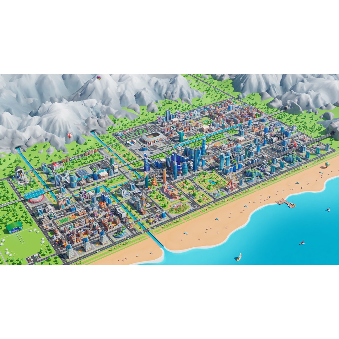 Megacity 3D Model – Low Poly Cityscape with Traffic System, FBX, Blender - View 5