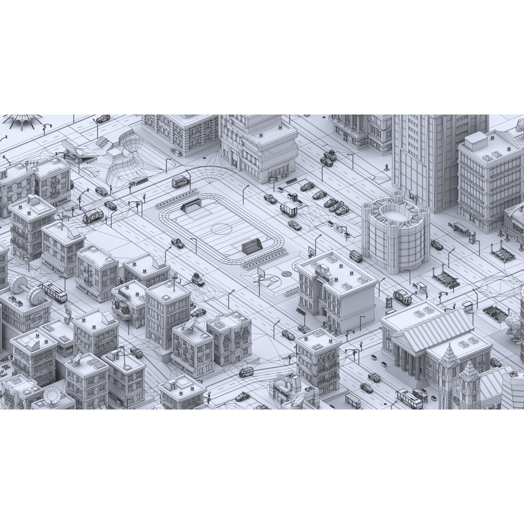Megacity 3D Model – Low Poly Cityscape with Traffic System, FBX, Blender - View 61