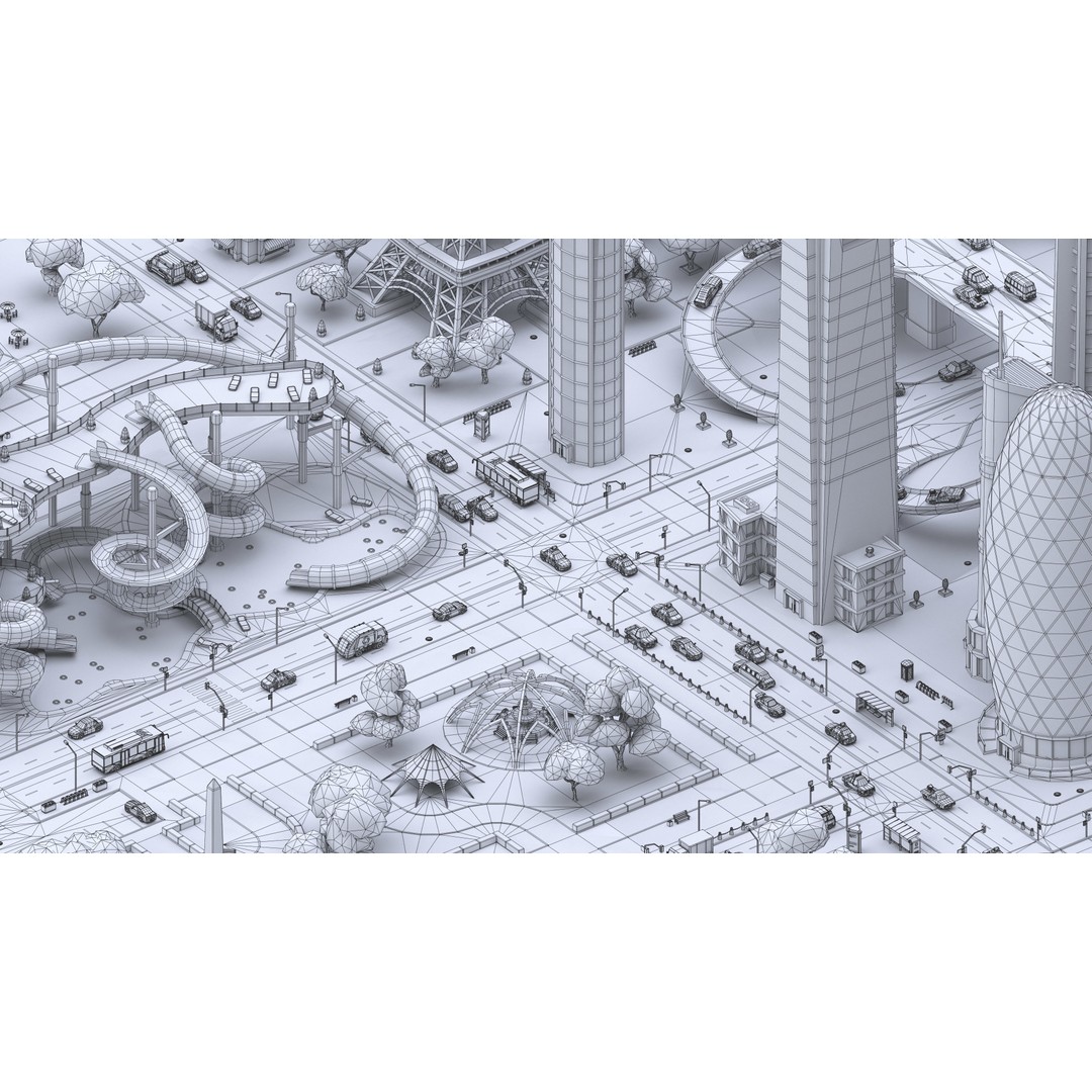 Megacity 3D Model – Low Poly Cityscape with Traffic System, FBX, Blender - View 62