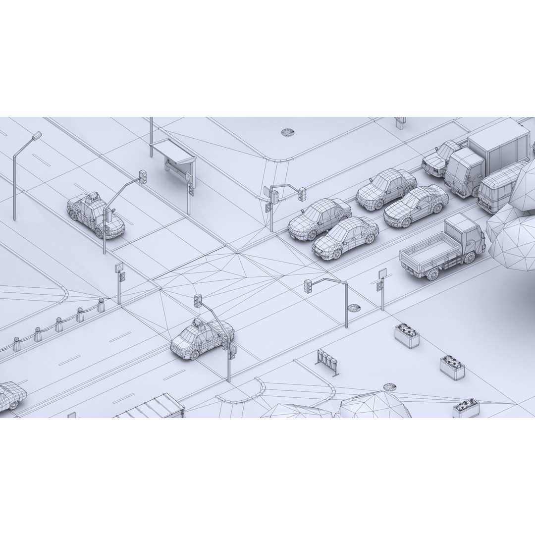 Megacity 3D Model – Low Poly Cityscape with Traffic System, FBX, Blender - View 63