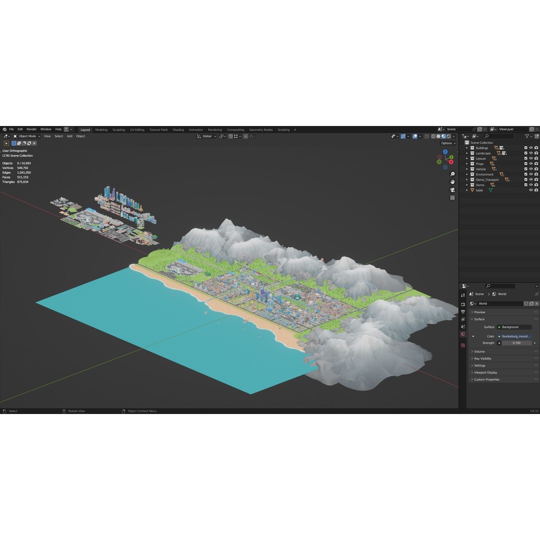 Megacity 3D Model – Low Poly Cityscape with Traffic System, FBX, Blender - View 64