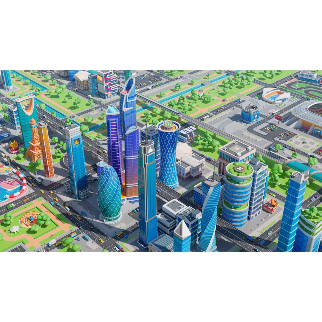 Megacity 3D Model – Low Poly Cityscape with Traffic System, FBX, Blender - View 7
