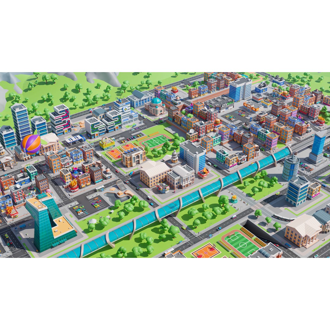 Megacity 3D Model – Low Poly Cityscape with Traffic System, FBX, Blender - View 8