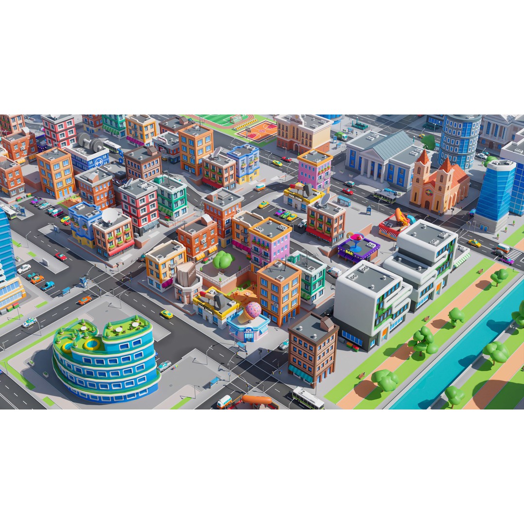 Megacity 3D Model – Low Poly Cityscape with Traffic System, FBX, Blender - View 9
