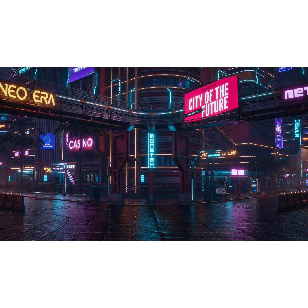Cyberpunk City Scene 3D Model – Low Poly Game Asset, FBX, Blender - View 15