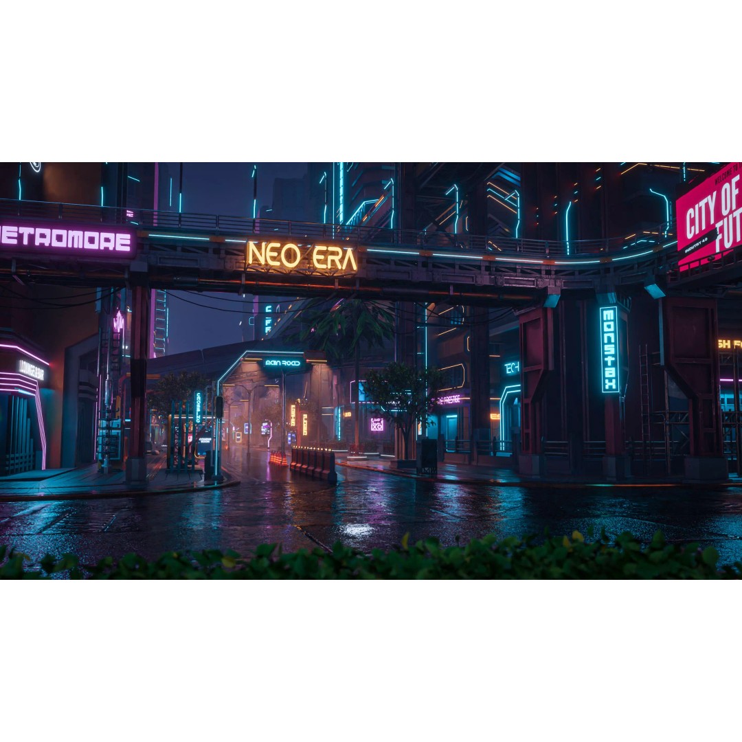 Cyberpunk City Scene 3D Model – Low Poly Game Asset, FBX, Blender - View 17