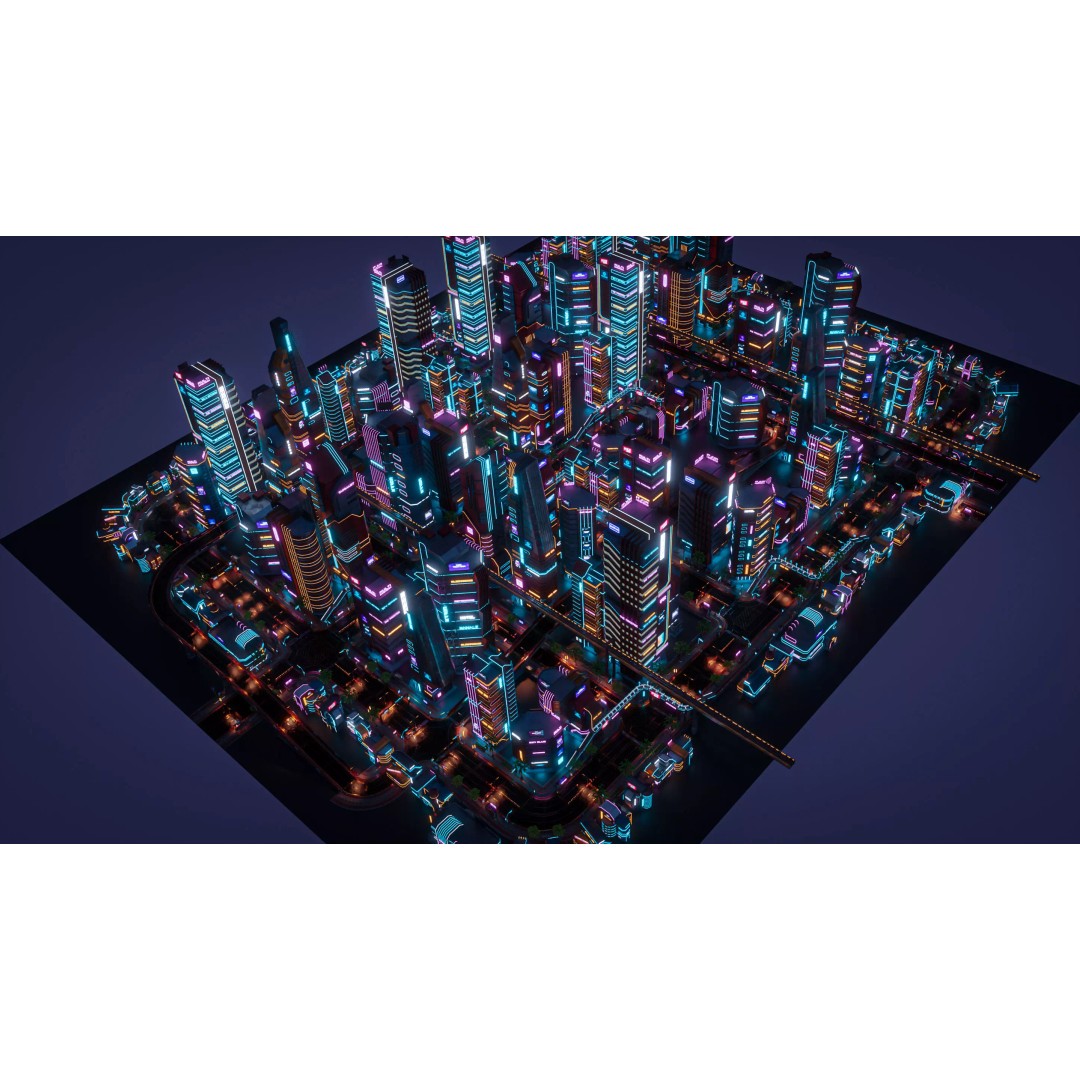 Cyberpunk City Scene 3D Model – Low Poly Game Asset, FBX, Blender - View 18