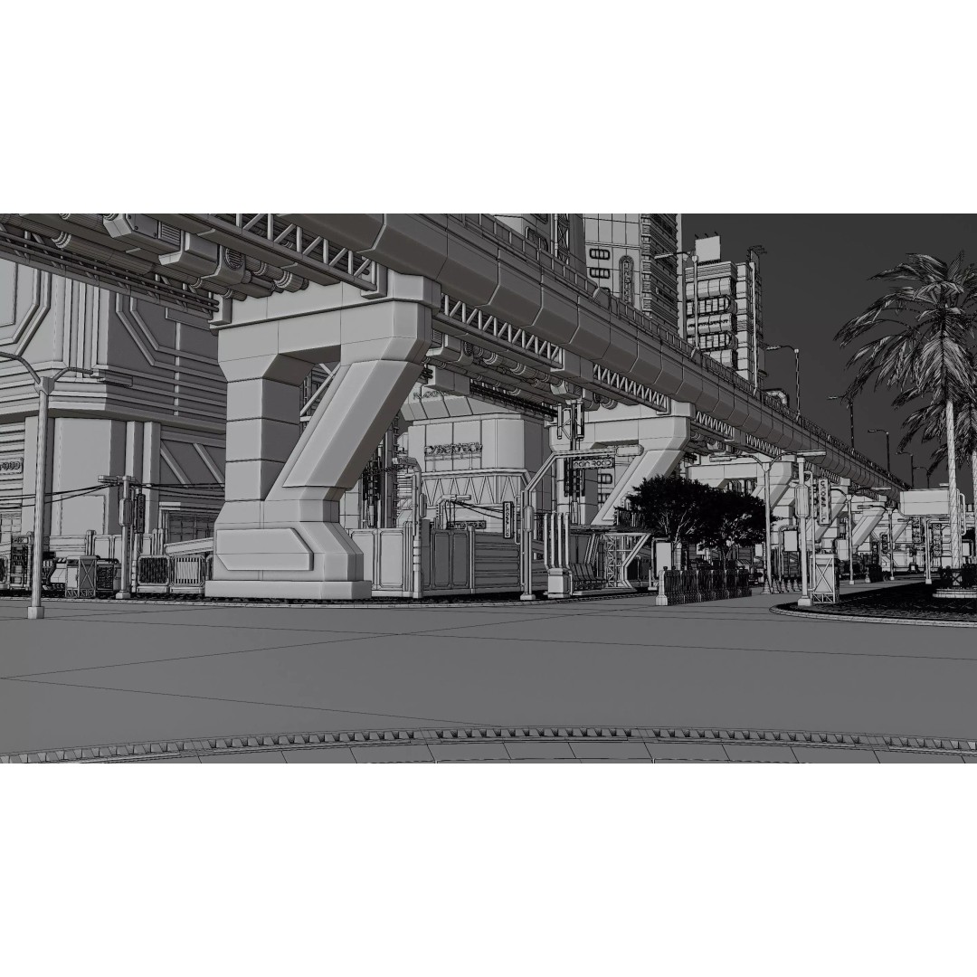 Cyberpunk City Scene 3D Model – Low Poly Game Asset, FBX, Blender - View 23