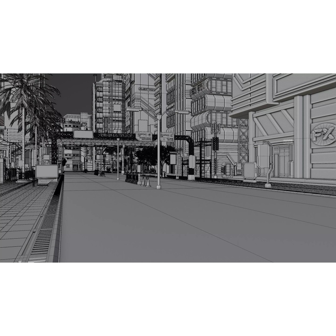 Cyberpunk City Scene 3D Model – Low Poly Game Asset, FBX, Blender - View 24