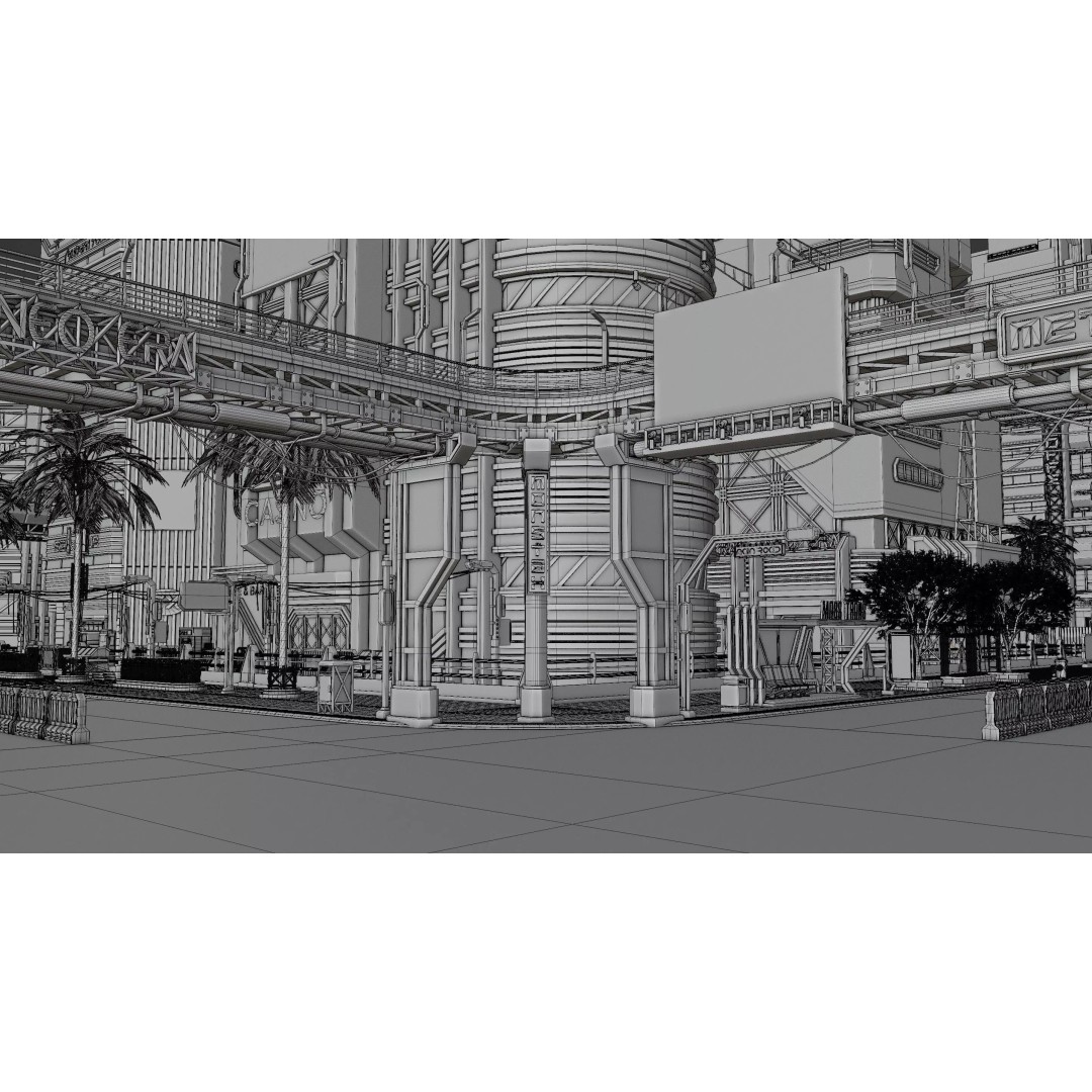 Cyberpunk City Scene 3D Model – Low Poly Game Asset, FBX, Blender - View 25