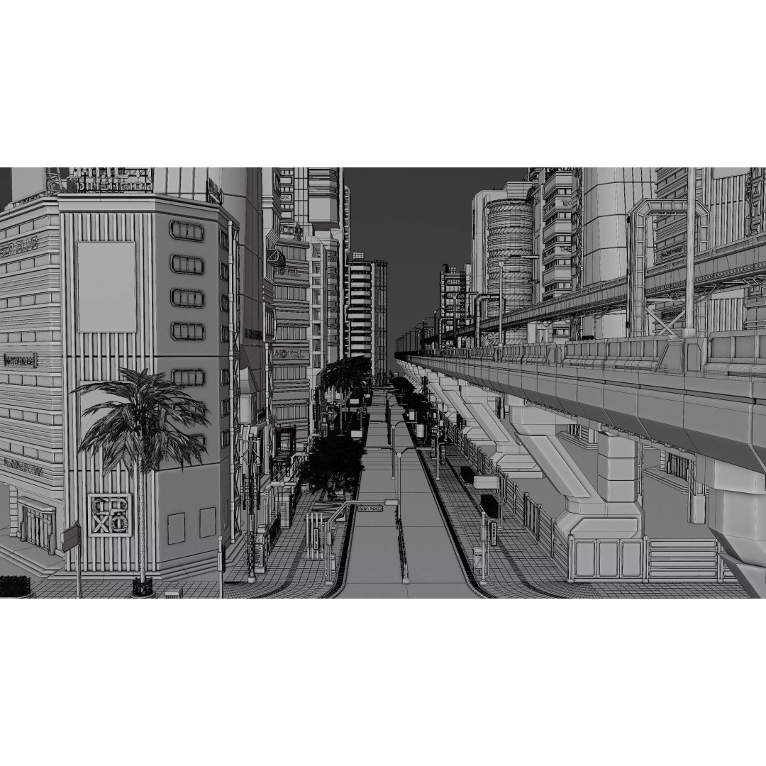 Cyberpunk City Scene 3D Model – Low Poly Game Asset, FBX, Blender - View 26