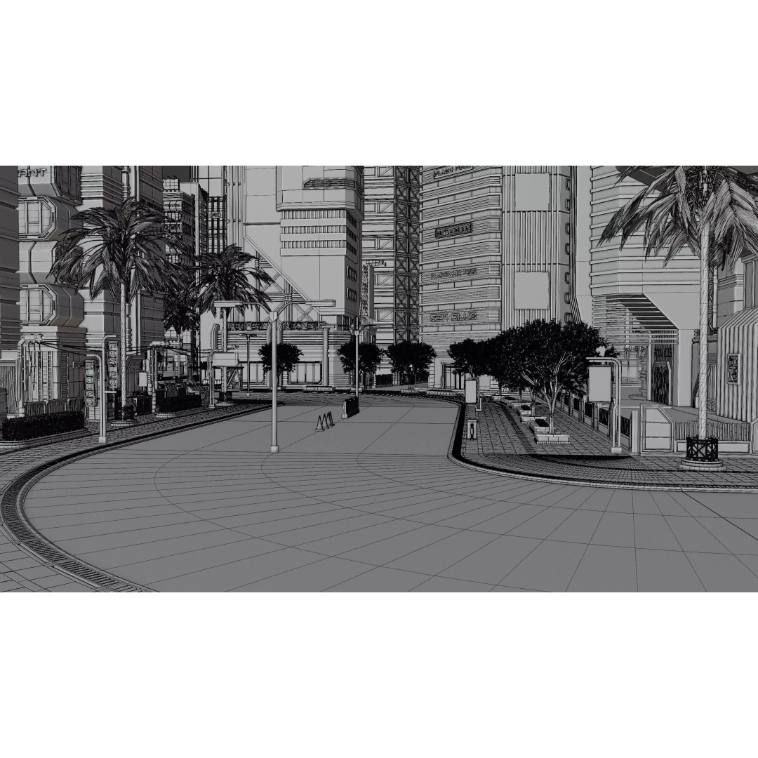 Cyberpunk City Scene 3D Model – Low Poly Game Asset, FBX, Blender - View 27
