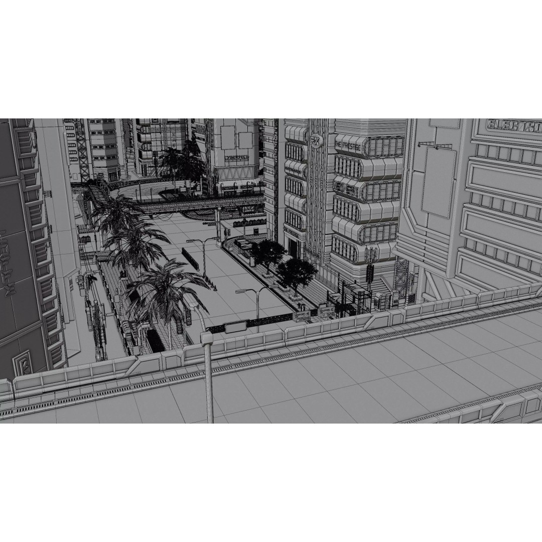 Cyberpunk City Scene 3D Model – Low Poly Game Asset, FBX, Blender - View 28