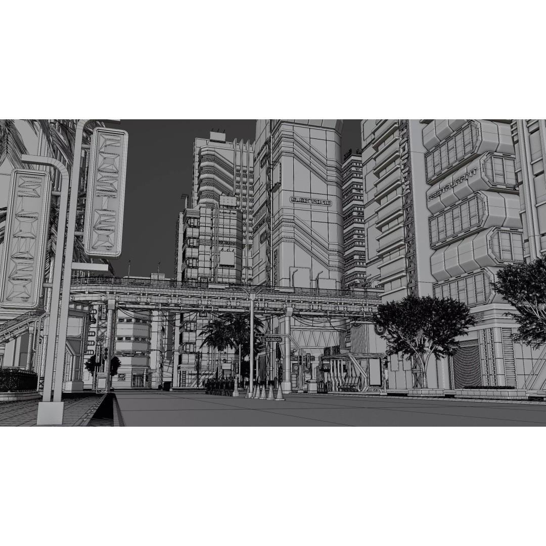 Cyberpunk City Scene 3D Model – Low Poly Game Asset, FBX, Blender - View 29