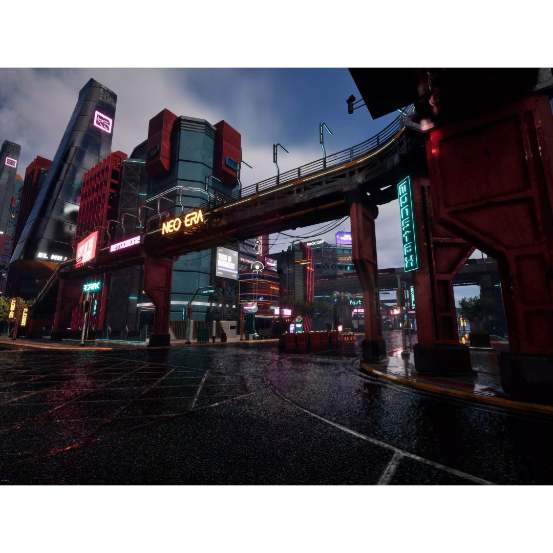 Cyberpunk City Scene 3D Model – Low Poly Game Asset, FBX, Blender - View 5