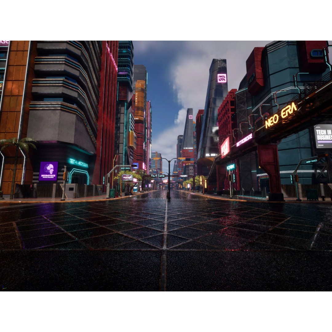 Cyberpunk City Scene 3D Model – Low Poly Game Asset, FBX, Blender - View 6